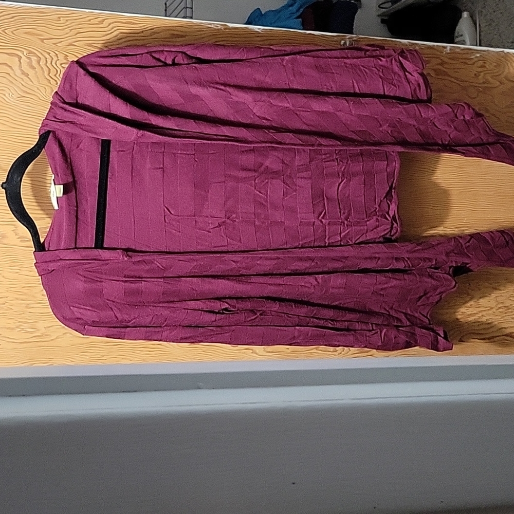 Deep plum striped cardigan with hood